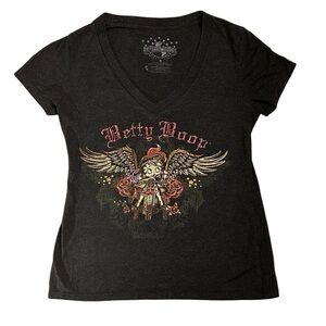 Vintage Betty Boop Angel Motorcycle V-neck Tee
